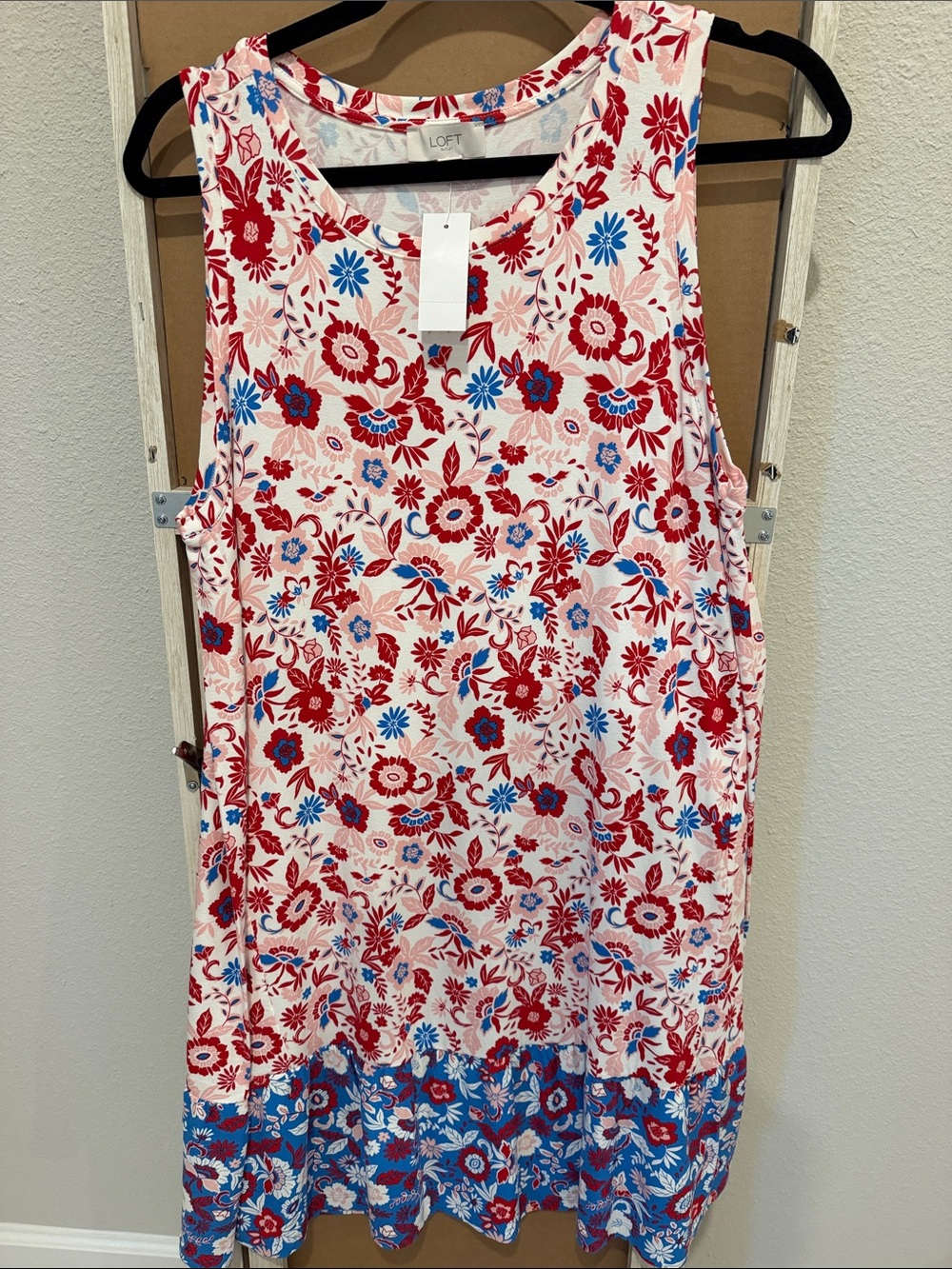 LOFT Girls' Red, Blue & White Floral Sleeveless Casual Dress